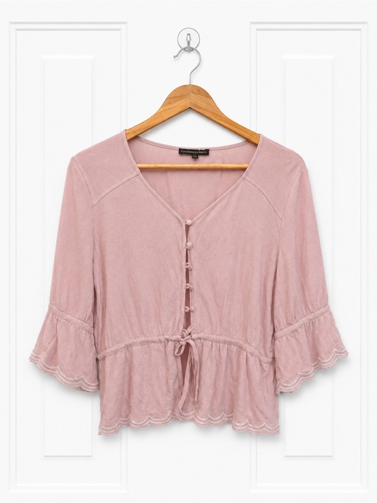 Furor Elements Tops - Furor Elements Womens XL Dusty Rose Peplum Blouse Scalloped Embroidered Top